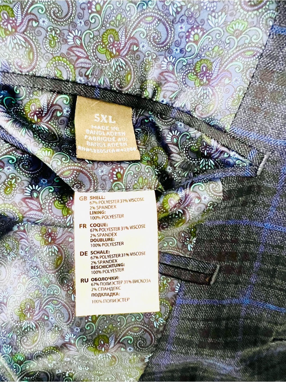 5XLarge Stretch Oak Hill Blue Plaid Men's Blazer - Classic Tailored Style - Picture 3 of 11